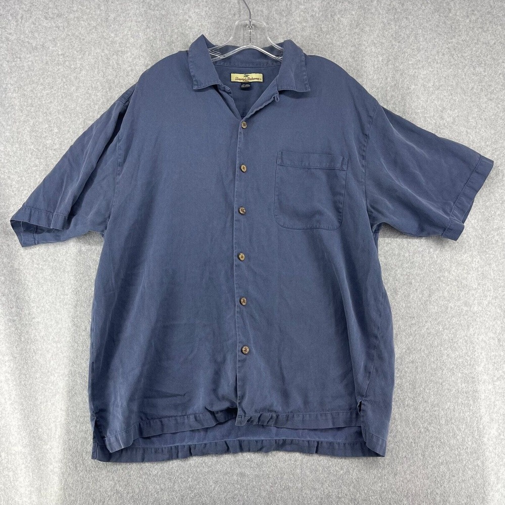 Tommy Bahama Silk Blend Button Up Shirt Men's Size Large Blue Relax Fit Pocket